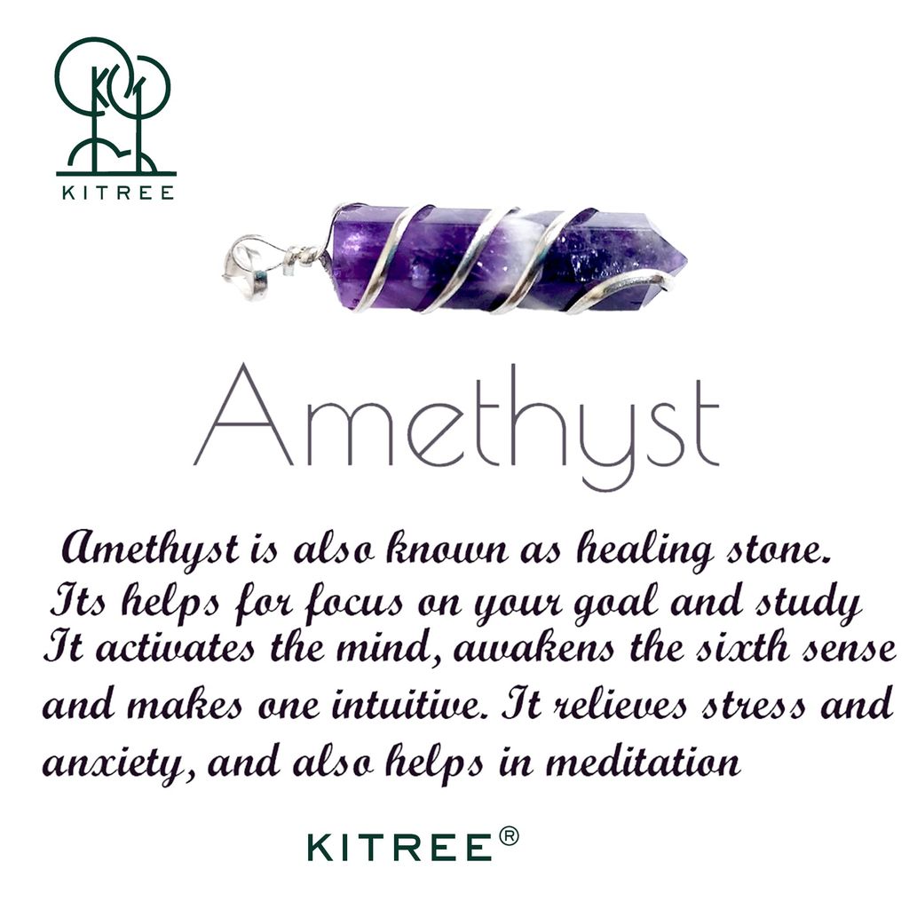 KITREE NATURAL AMETHYST CRYSTAL PENCIL PENDENT WITH CHAIN FOR UNISEX 4 CM APPROX. (COLOR PURPLE)