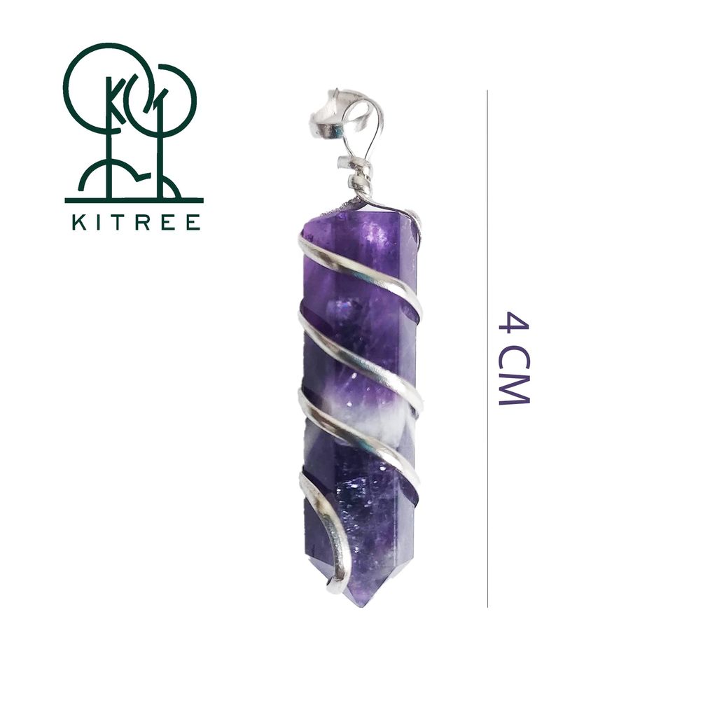 KITREE NATURAL AMETHYST CRYSTAL PENCIL PENDENT WITH CHAIN FOR UNISEX 4 CM APPROX. (COLOR PURPLE)