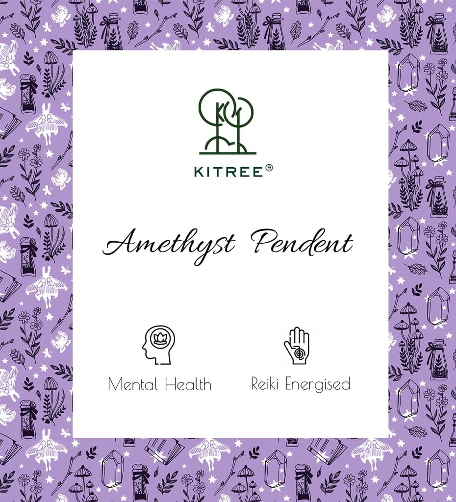 KITREE NATURAL AMETHYST CRYSTAL PENCIL PENDENT WITH CHAIN FOR UNISEX 4 CM APPROX. (COLOR PURPLE)