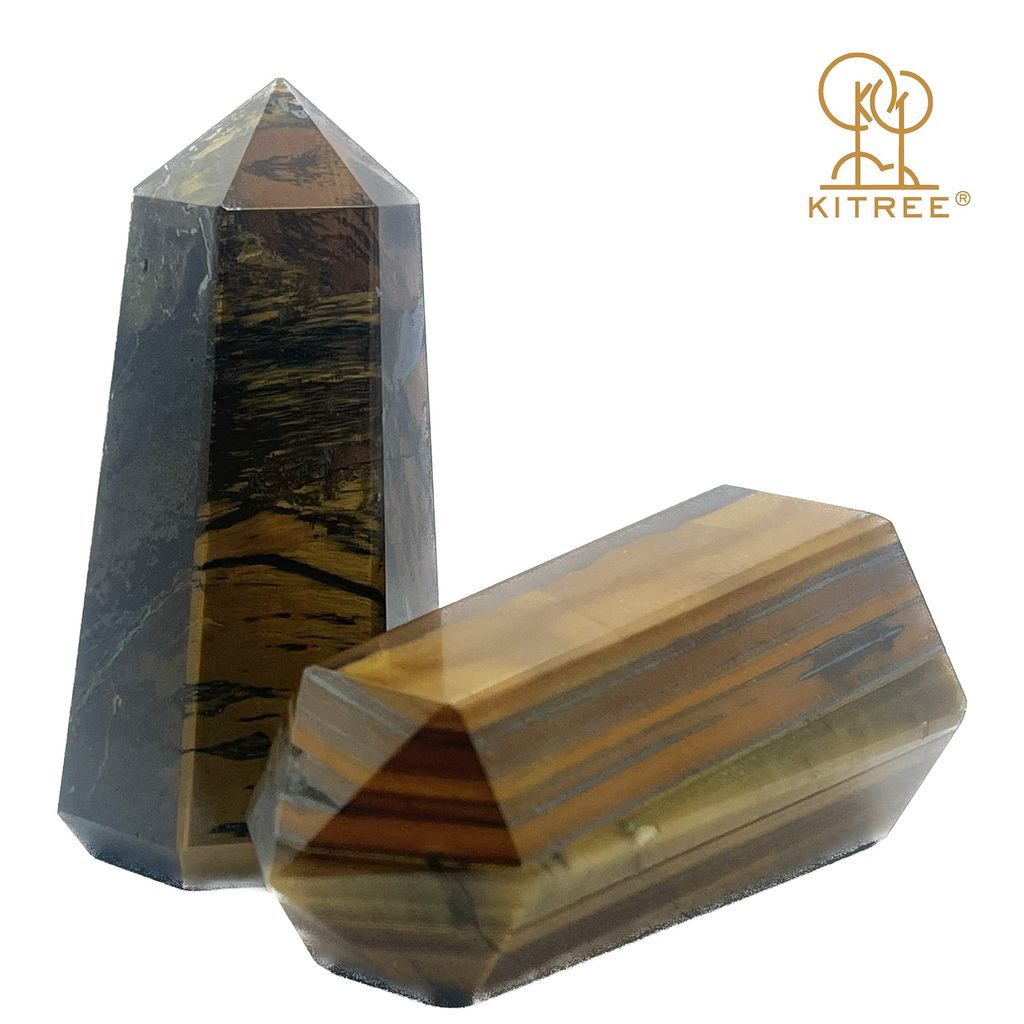 KITREE Natural Tiger's Eye Crystals Wands Obelisk Tower. (Brown)