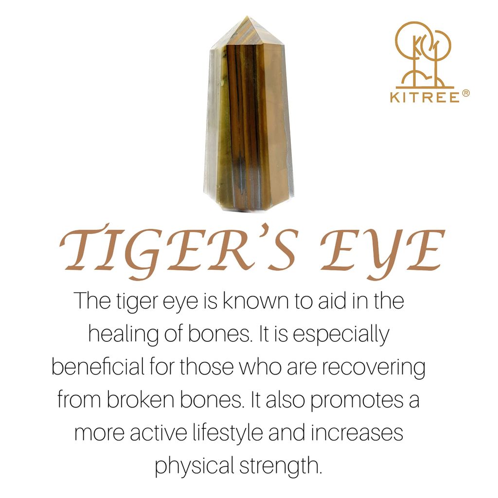 KITREE Natural Tiger's Eye Crystals Wands Obelisk Tower. (Brown)