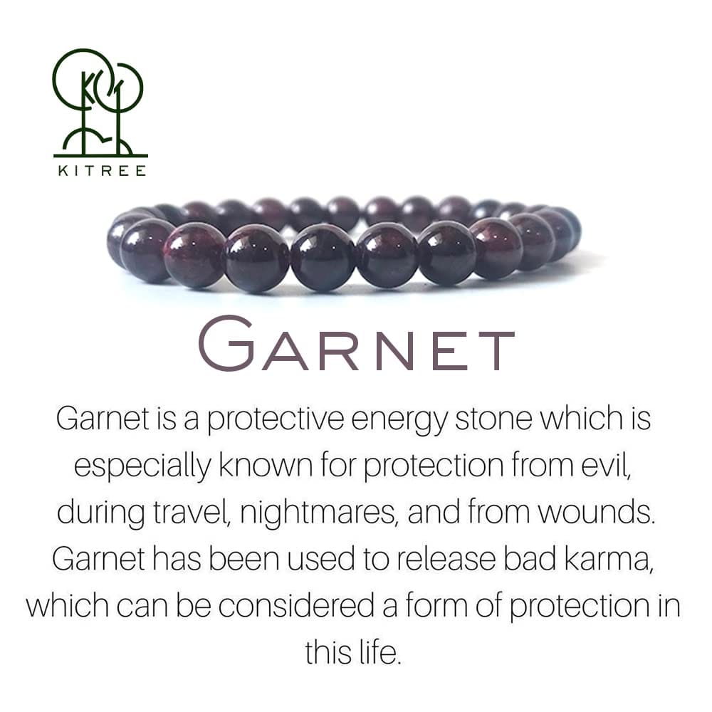 KITREE NATURAL GARNET CRYSTAL REIKI HEALING FENG -SHUI BRACELET 8MM ROUND FOR MENS AND WOMEN (COLOR RED)