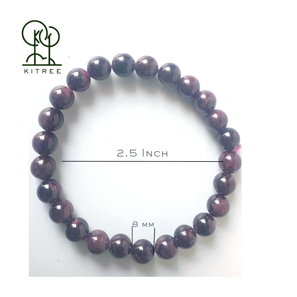 KITREE NATURAL GARNET CRYSTAL REIKI HEALING FENG -SHUI BRACELET 8MM ROUND FOR MENS AND WOMEN (COLOR RED)