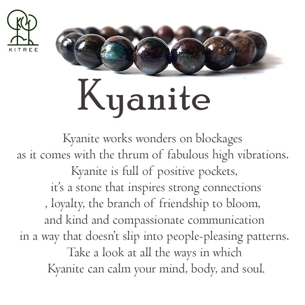 KITREE NATURAL KYANITE CRYSTAL BRACELET 8MM ROUND WITH CERTIFICATE FOR UNISEX (COLOR MULTI)