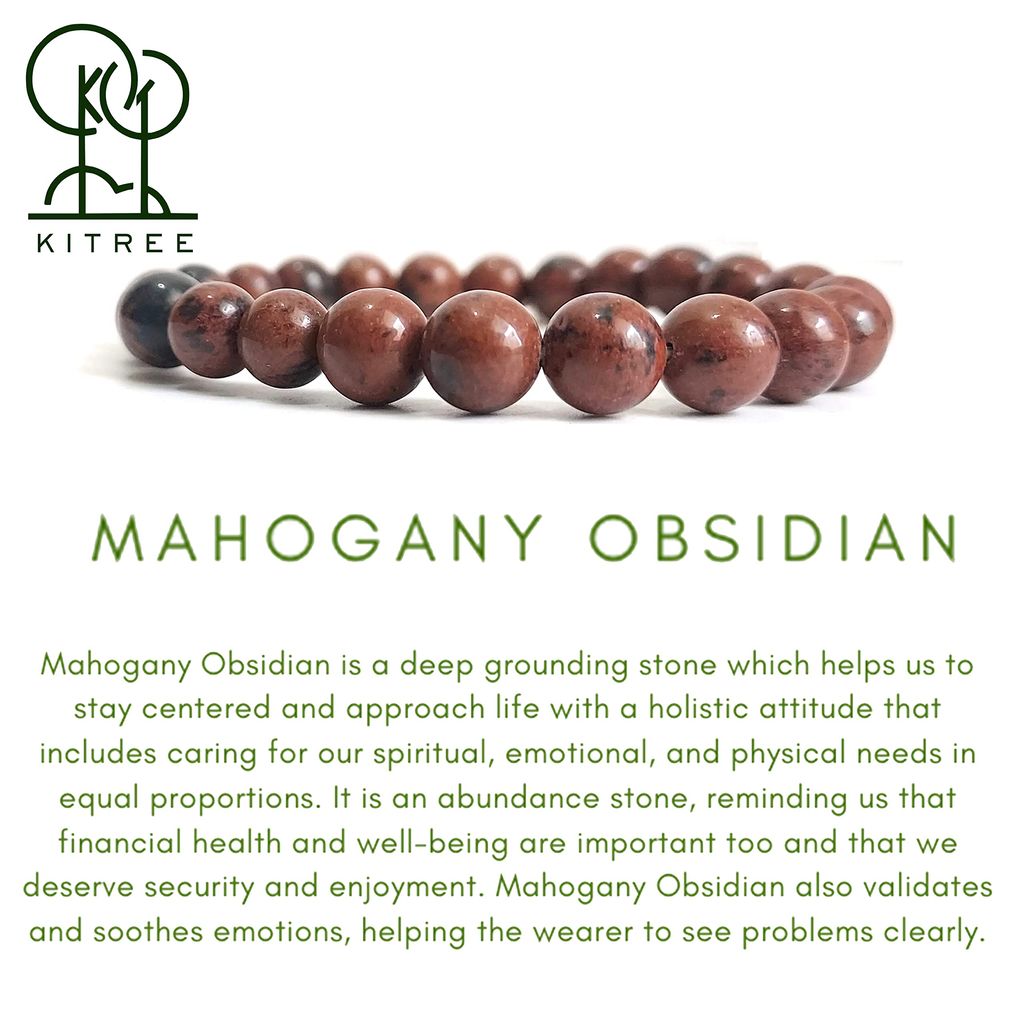 KITREE MAHOGANY OBSIDIAN CRYSTAL BRACELET 8MM ROUND FOR UNISEX (BROWN COLOR)