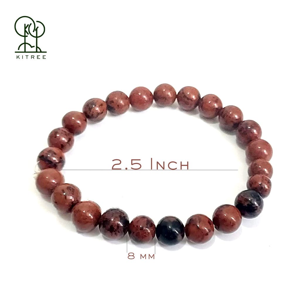 KITREE MAHOGANY OBSIDIAN CRYSTAL BRACELET 8MM ROUND FOR UNISEX (BROWN COLOR)