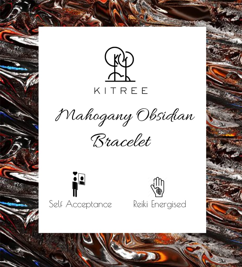 KITREE MAHOGANY OBSIDIAN CRYSTAL BRACELET 8MM ROUND FOR UNISEX (BROWN COLOR)