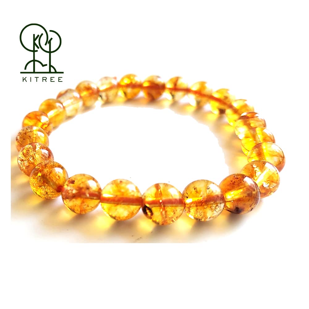 KITREE NATURAL CITRINE CRYSTAL REIKI HEALING FENG -SHUI BRACELET 8MM ROUND FOR MENS AND WOMENS (COLOR YELLOW)