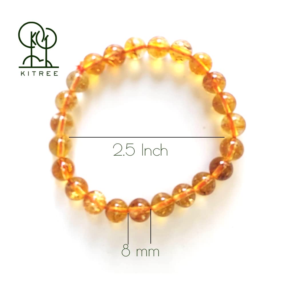 KITREE NATURAL CITRINE CRYSTAL REIKI HEALING FENG -SHUI BRACELET 8MM ROUND FOR MENS AND WOMENS (COLOR YELLOW)