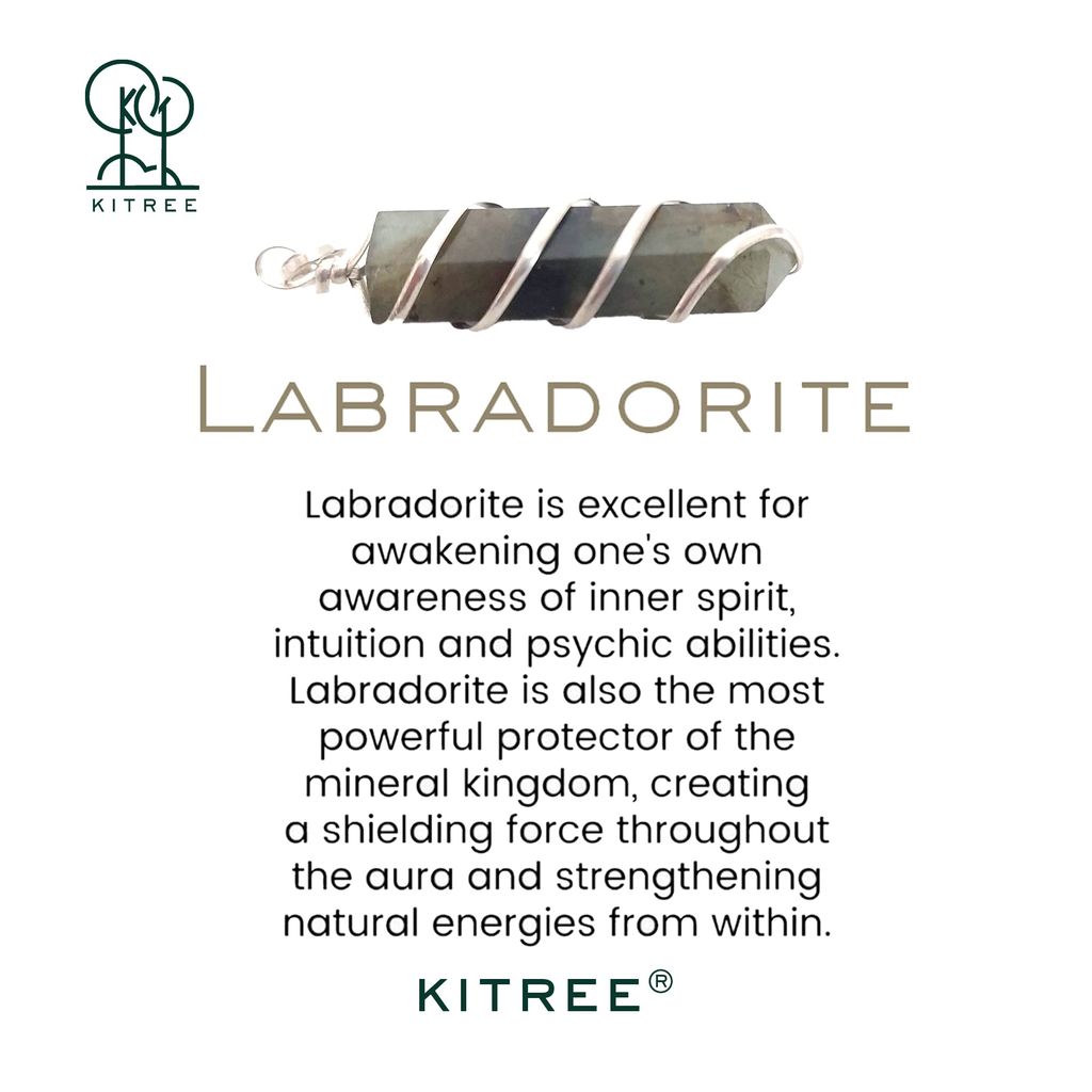 KITREE NATURAL LABRADORITE CRYSTAL STONE RECTANGLE PENDENT WITH CHAIN FOR UNISEX 5 CM APPROX. (COLOR GREY) (DESIGN 01)