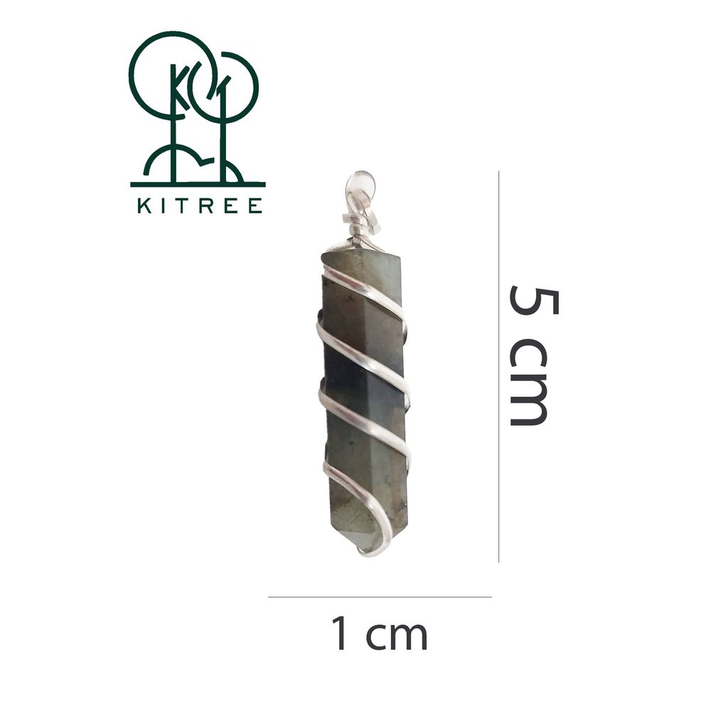 KITREE NATURAL LABRADORITE CRYSTAL STONE RECTANGLE PENDENT WITH CHAIN FOR UNISEX 5 CM APPROX. (COLOR GREY) (DESIGN 01)