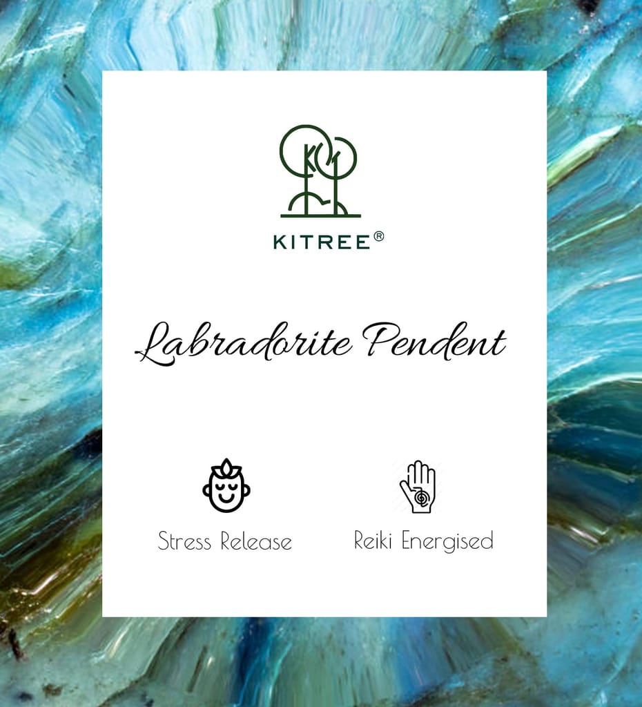 KITREE NATURAL LABRADORITE CRYSTAL STONE RECTANGLE PENDENT WITH CHAIN FOR UNISEX 5 CM APPROX. (COLOR GREY) (DESIGN 01)