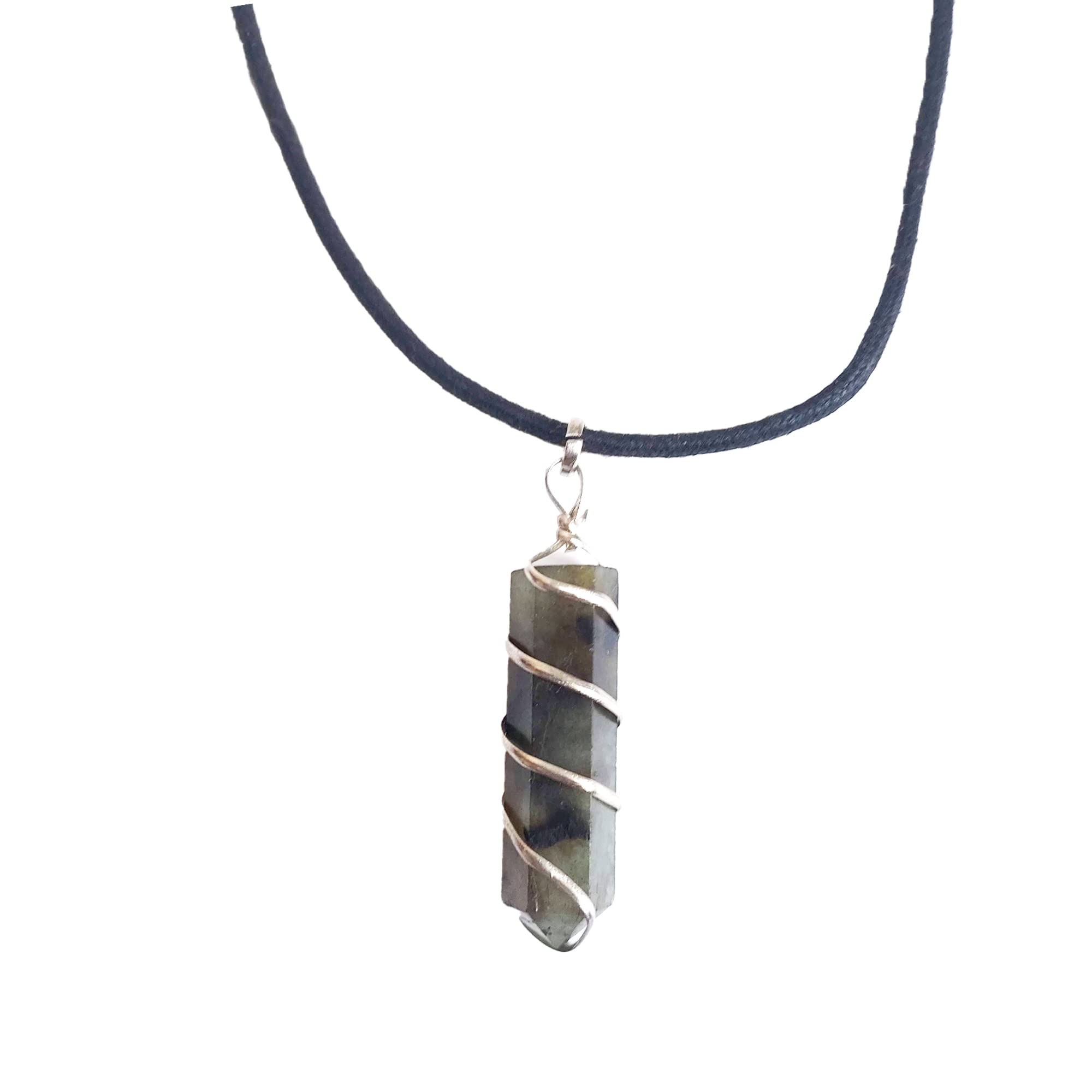 KITREE NATURAL LABRADORITE CRYSTAL STONE RECTANGLE PENDENT WITH CHAIN FOR UNISEX 5 CM APPROX. (COLOR GREY) (DESIGN 01)
