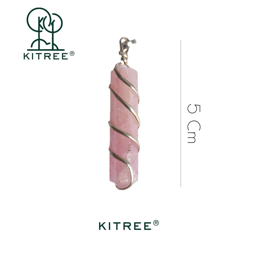 KITREE NATURAL ROSE QUARTZ CRYSTAL PENCIL PENDENT WITH CHAIN FOR UNISEX 5 CM APPROX. (COLOR PINK)