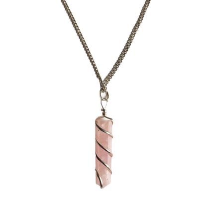 KITREE NATURAL ROSE QUARTZ CRYSTAL PENCIL PENDENT WITH CHAIN FOR UNISEX 5 CM APPROX. (COLOR PINK)