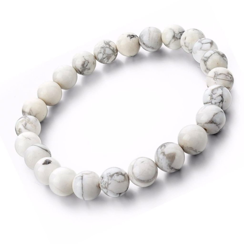 KITREE NATURAL HOWLITE CRYSTAL BRACELET 8MM ROUND FOR UNISEX (WHITE COLOR)