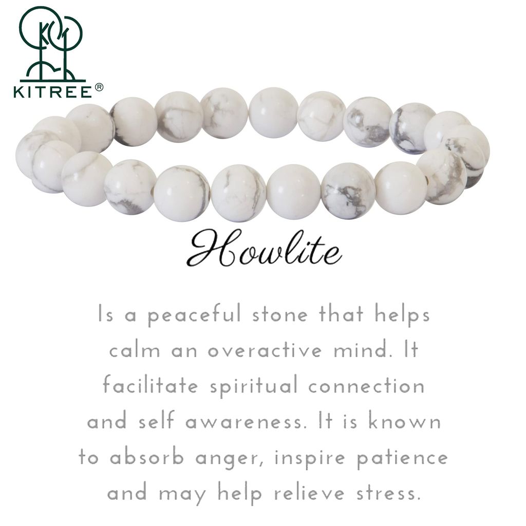 KITREE NATURAL HOWLITE CRYSTAL BRACELET 8MM ROUND FOR UNISEX (WHITE COLOR)