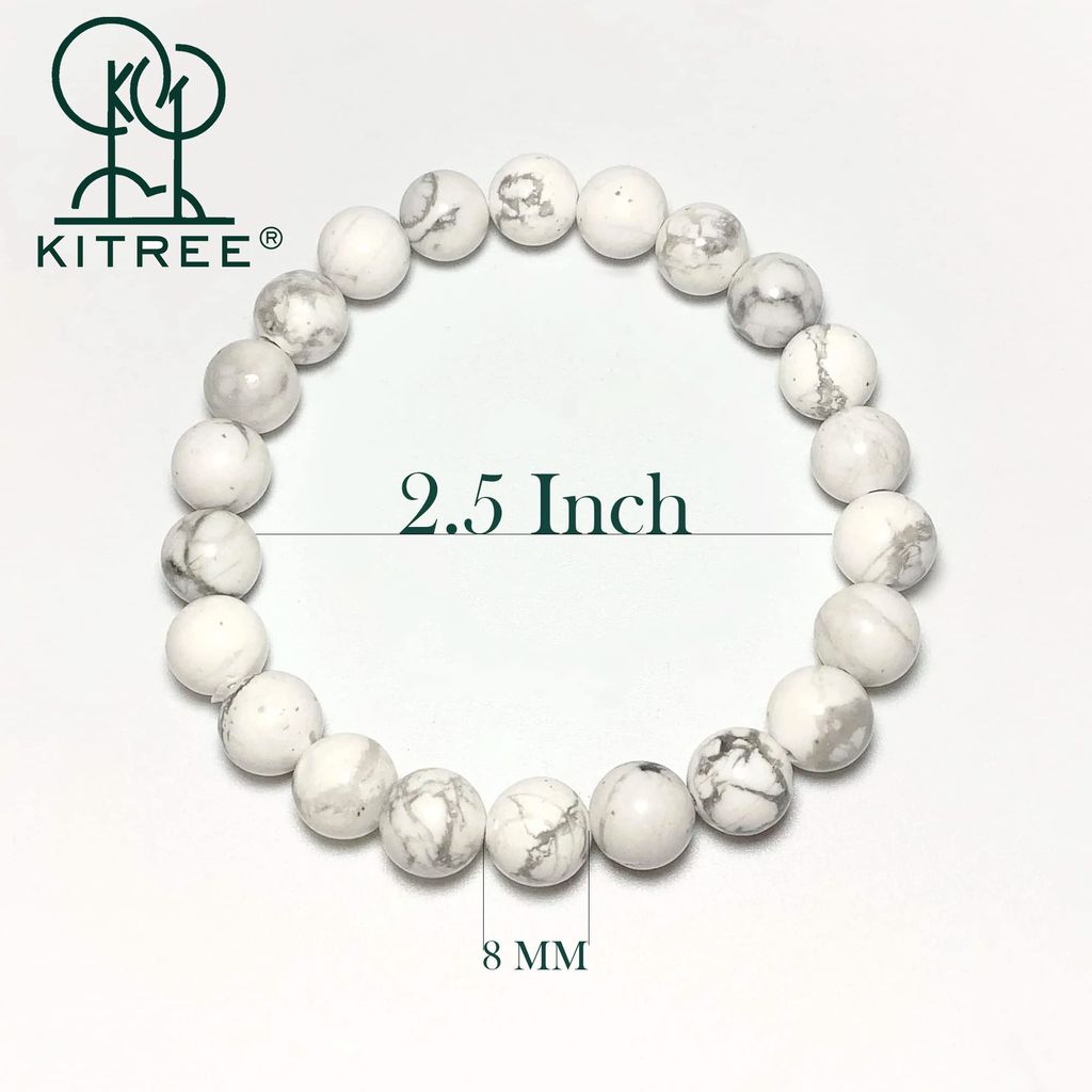 KITREE NATURAL HOWLITE CRYSTAL BRACELET 8MM ROUND FOR UNISEX (WHITE COLOR)