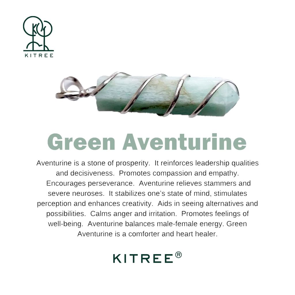 KITREE NATURAL GREEN AVENTURINE CRYSTAL PENCIL PENDENT WITH CHAIN FOR UNISEX 5 CM APPROX. (COLOR LIGHT GREEN)