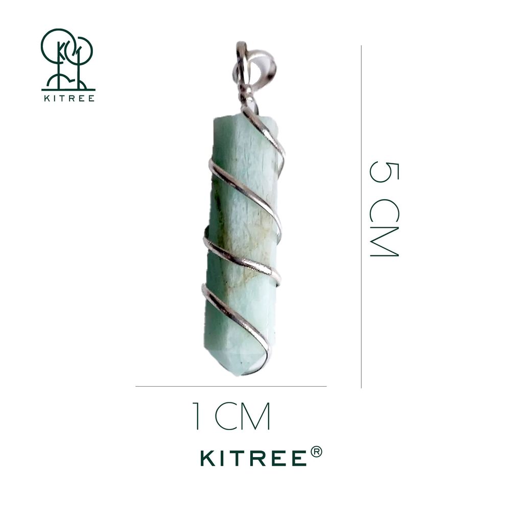 KITREE NATURAL GREEN AVENTURINE CRYSTAL PENCIL PENDENT WITH CHAIN FOR UNISEX 5 CM APPROX. (COLOR LIGHT GREEN)