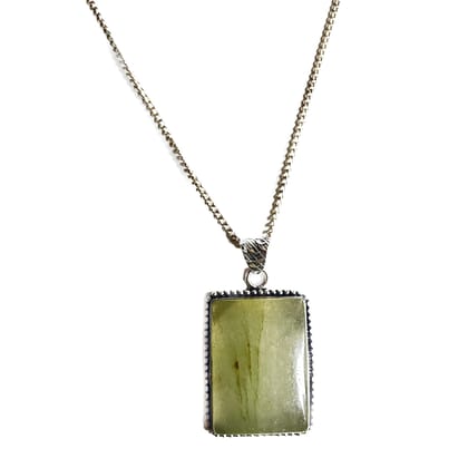KITREE NATURAL GREEN AVENTURINE CRYSTAL PENCIL PENDENT WITH CHAIN FOR UNISEX 5 CM APPROX. (COLOR LIGHT GREEN)