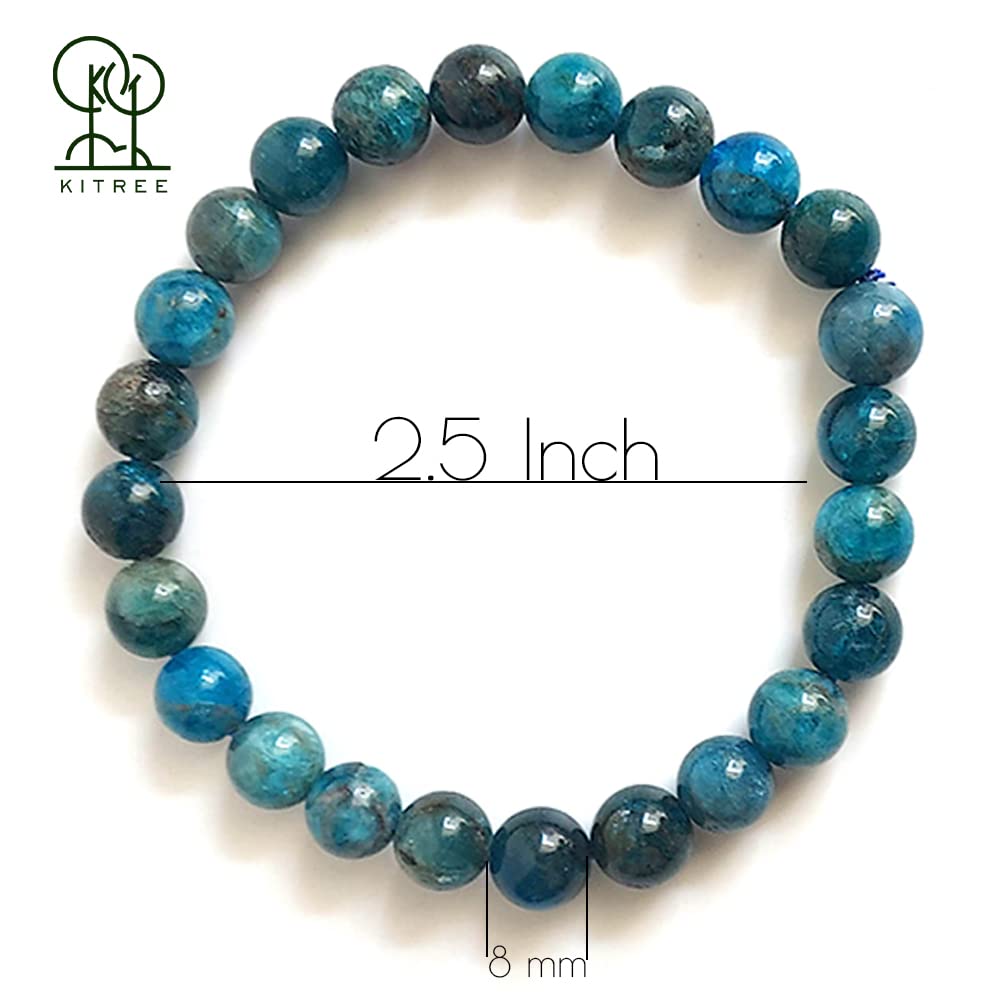 KITREE NATURAL APATITE CRYSTAL BRACELET 8MM ROUND FOR UNISEX (COLOR BLUE)