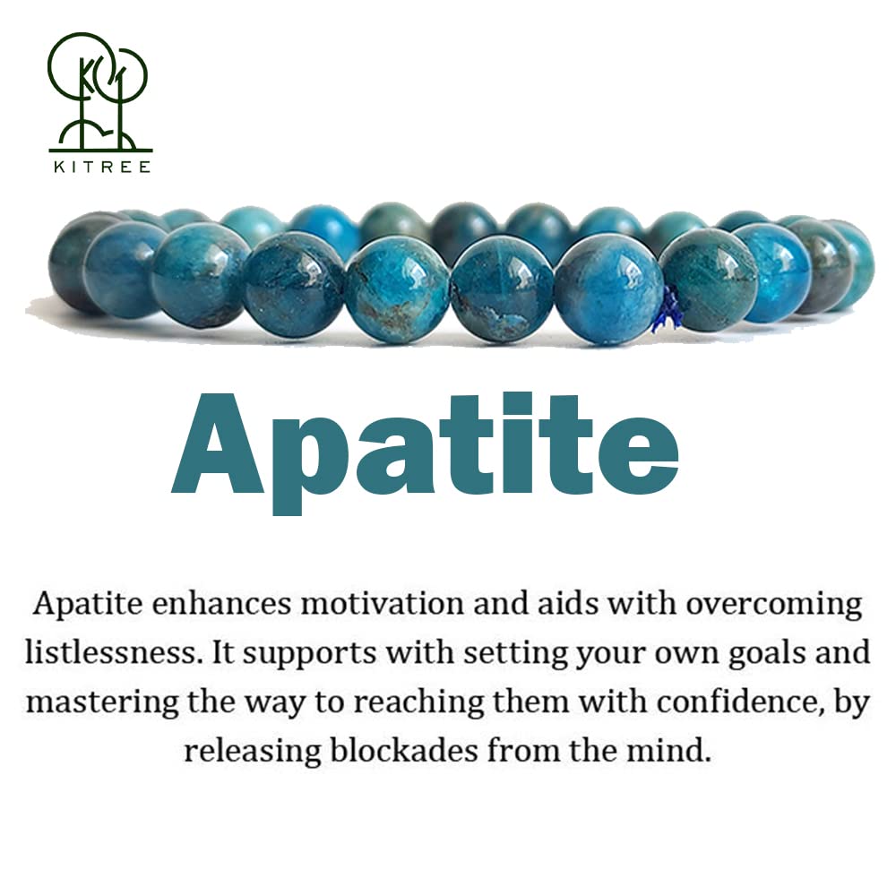 KITREE NATURAL APATITE CRYSTAL BRACELET 8MM ROUND FOR UNISEX (COLOR BLUE)