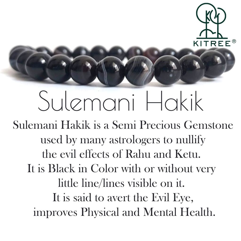 KITREE NATURAL SULEMANI HAKIK BRACELET 8MM ROUND FOR UNISEX (BLACK COLOR)