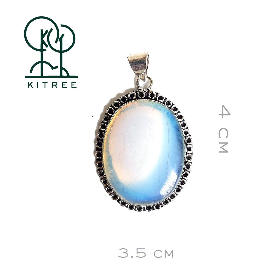 KITREE NATURAL OPALITE CRYSTAL OVAL SHAPE PENDENT WITH BLACK THREAD FOR GIRLS AND WOMENS (COLOR OFF WHITE)
