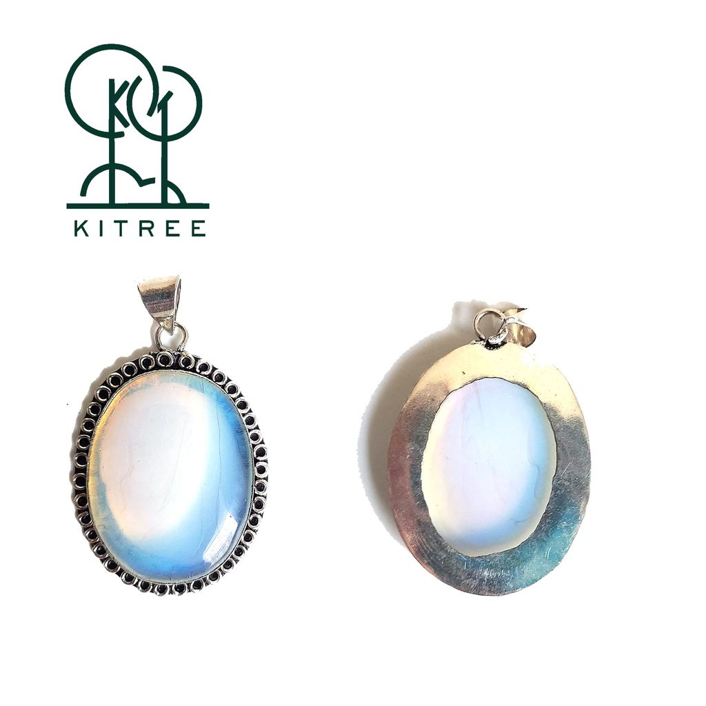 KITREE NATURAL OPALITE CRYSTAL OVAL SHAPE PENDENT WITH BLACK THREAD FOR GIRLS AND WOMENS (COLOR OFF WHITE)