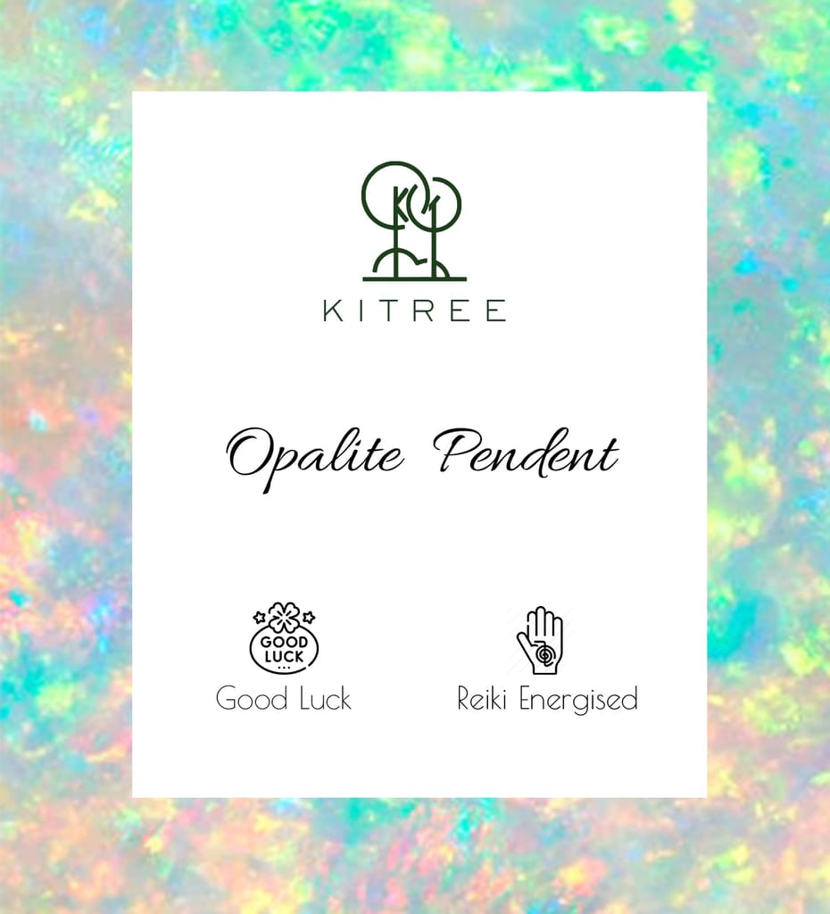 KITREE NATURAL OPALITE CRYSTAL OVAL SHAPE PENDENT WITH BLACK THREAD FOR GIRLS AND WOMENS (COLOR OFF WHITE)