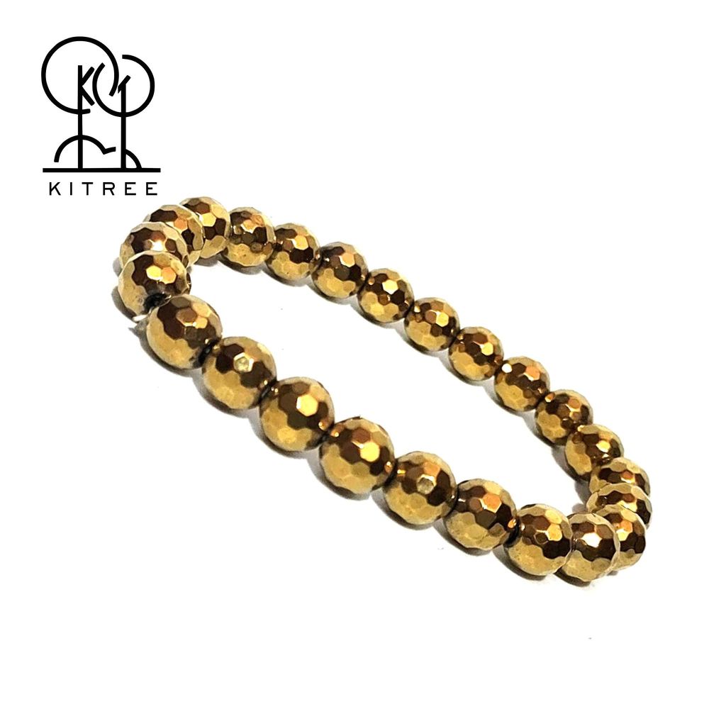 KITREE NATURAL GOLDEN HEMATITE FENG-SHUI REIKI HEALING BRACELET 8 MM ROUND SHAPE FOR MENS AND WOMENS (COLOR GOLDEN)