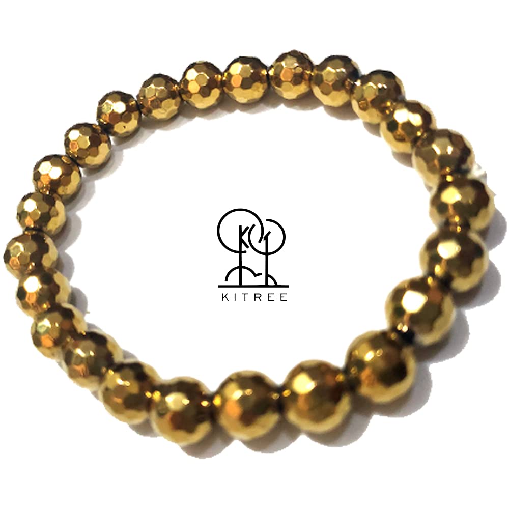 KITREE NATURAL GOLDEN HEMATITE FENG-SHUI REIKI HEALING BRACELET 8 MM ROUND SHAPE FOR MENS AND WOMENS (COLOR GOLDEN)