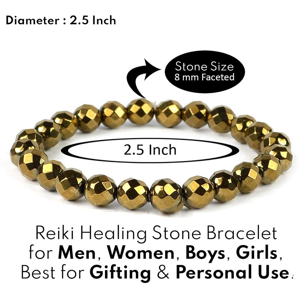 KITREE NATURAL GOLDEN HEMATITE FENG-SHUI REIKI HEALING BRACELET 8 MM ROUND SHAPE FOR MENS AND WOMENS (COLOR GOLDEN)