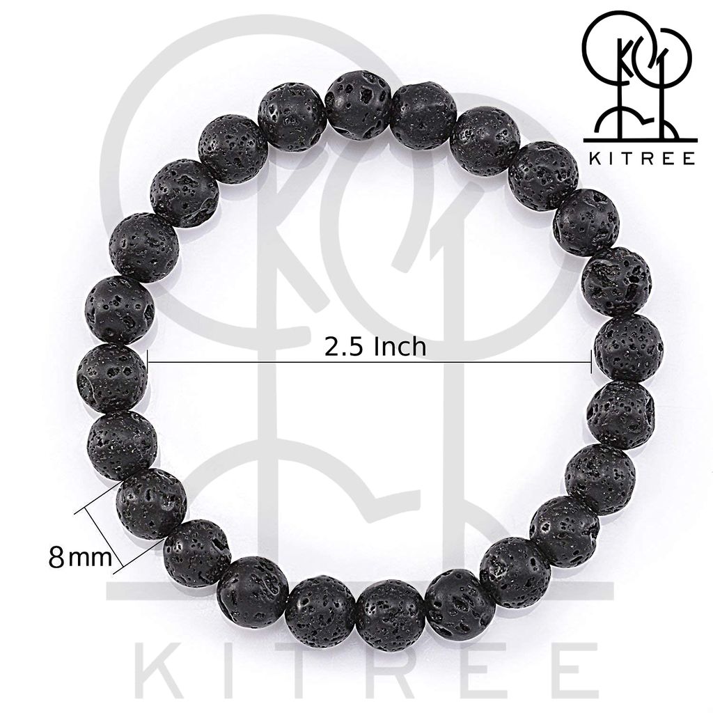 KITREE NATURAL LAVA STONE CRYSTAL BRACELET 8MM ROUND FOR UNISEX (COLOR BLACK)