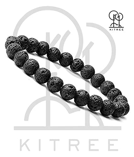 KITREE NATURAL LAVA STONE CRYSTAL BRACELET 8MM ROUND FOR UNISEX (COLOR BLACK)