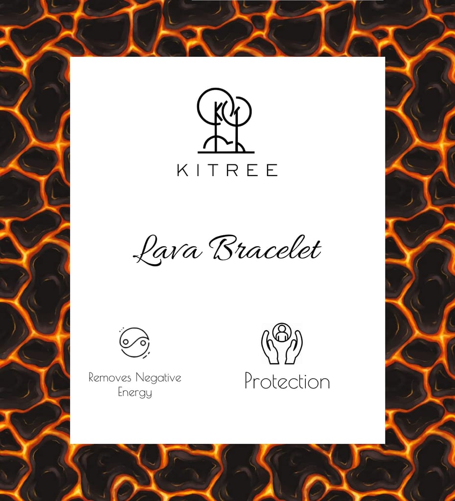 KITREE NATURAL LAVA STONE CRYSTAL BRACELET 8MM ROUND FOR UNISEX (COLOR BLACK)