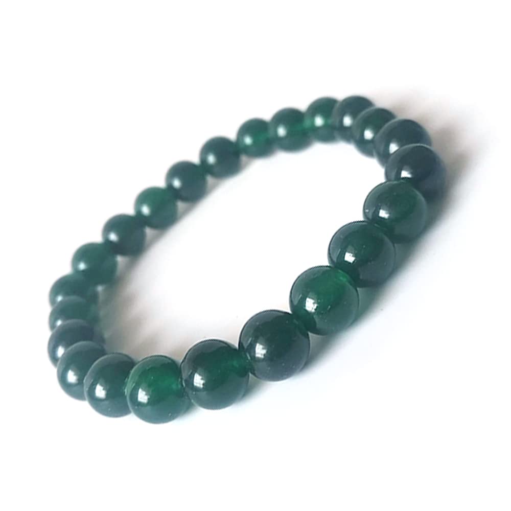 KITREE NATURAL GREEN JADE CRYSTAL REIKI HEALING FENG -SHUI BRACELET 8MM ROUND FOR MENS AND WOMEN (COLOR DARK GREEN)