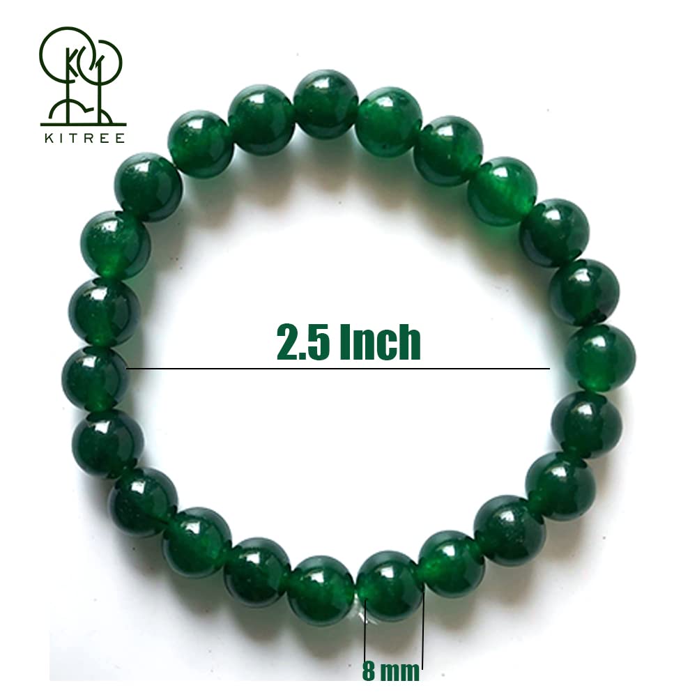KITREE NATURAL GREEN JADE CRYSTAL REIKI HEALING FENG -SHUI BRACELET 8MM ROUND FOR MENS AND WOMEN (COLOR DARK GREEN)