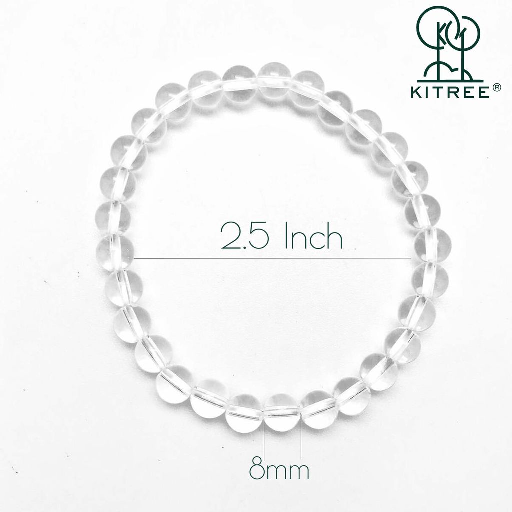 KITREE NATURAL CLEAR QUARTZ CRYSTAL BRACELET 8MM ROUND FOR UNISEX(WHITE COLOR)