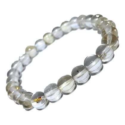 KITREE NATURAL CLEAR QUARTZ CRYSTAL BRACELET 8MM ROUND FOR UNISEX(WHITE COLOR)