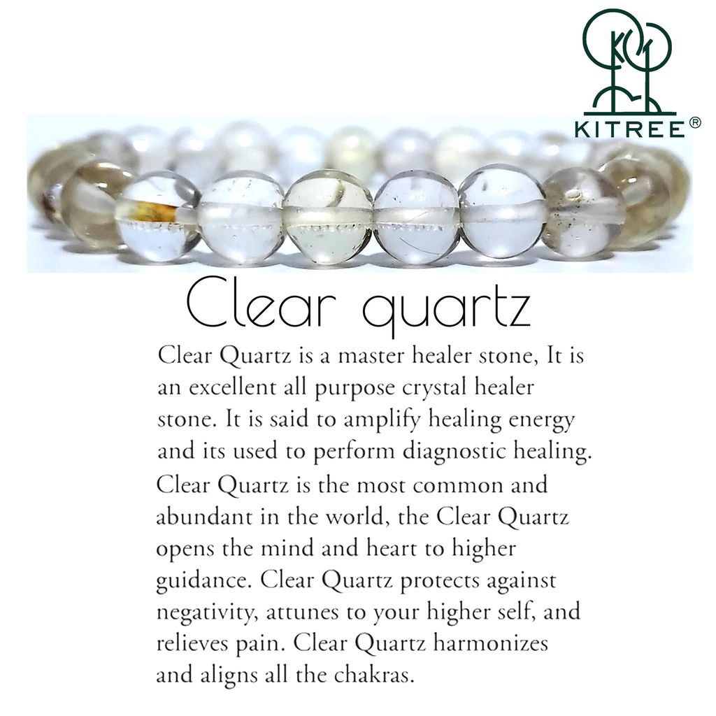 KITREE NATURAL CLEAR QUARTZ CRYSTAL BRACELET 8MM ROUND FOR UNISEX(WHITE COLOR)