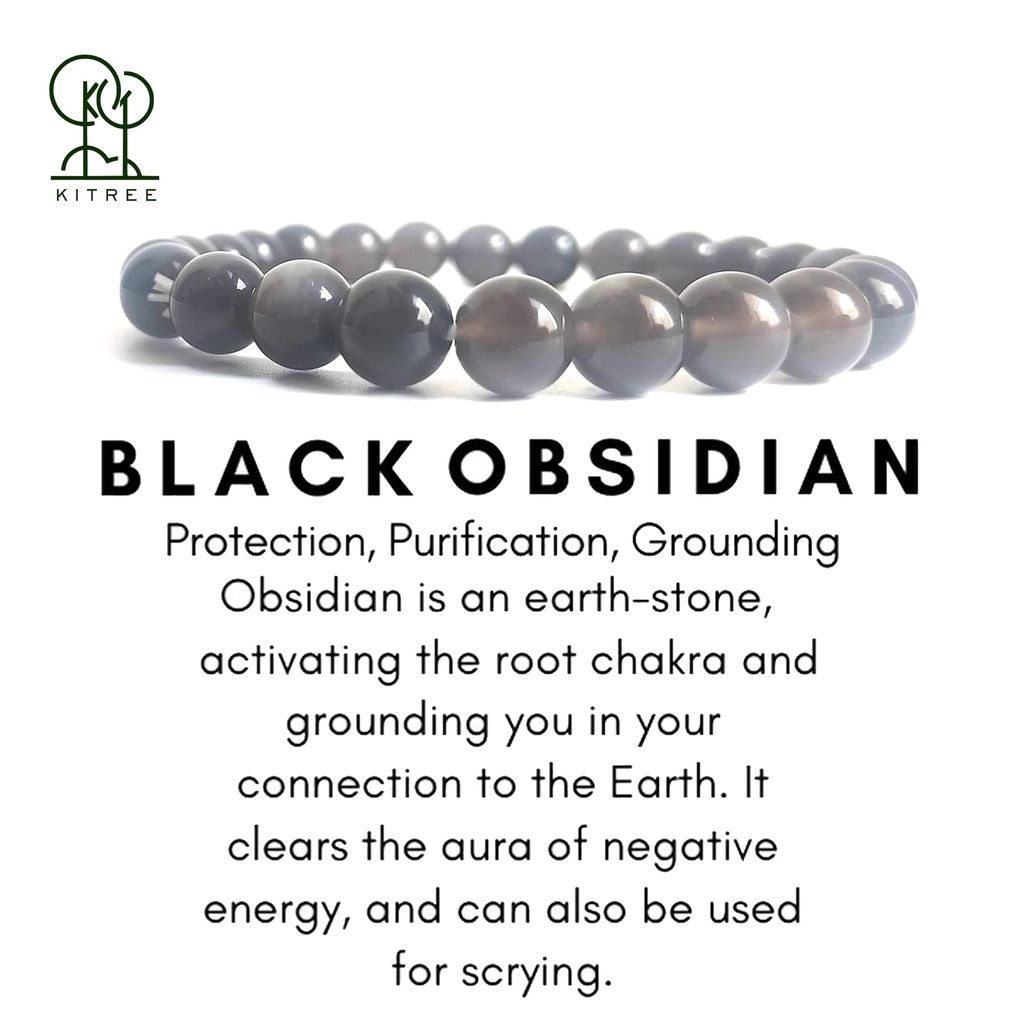 KITREE ENERGISED NATURAL BLACK OBSIDIAN CRYSTAL BRACELET FOR MENS AND WOMENS (COLOR BLACK)