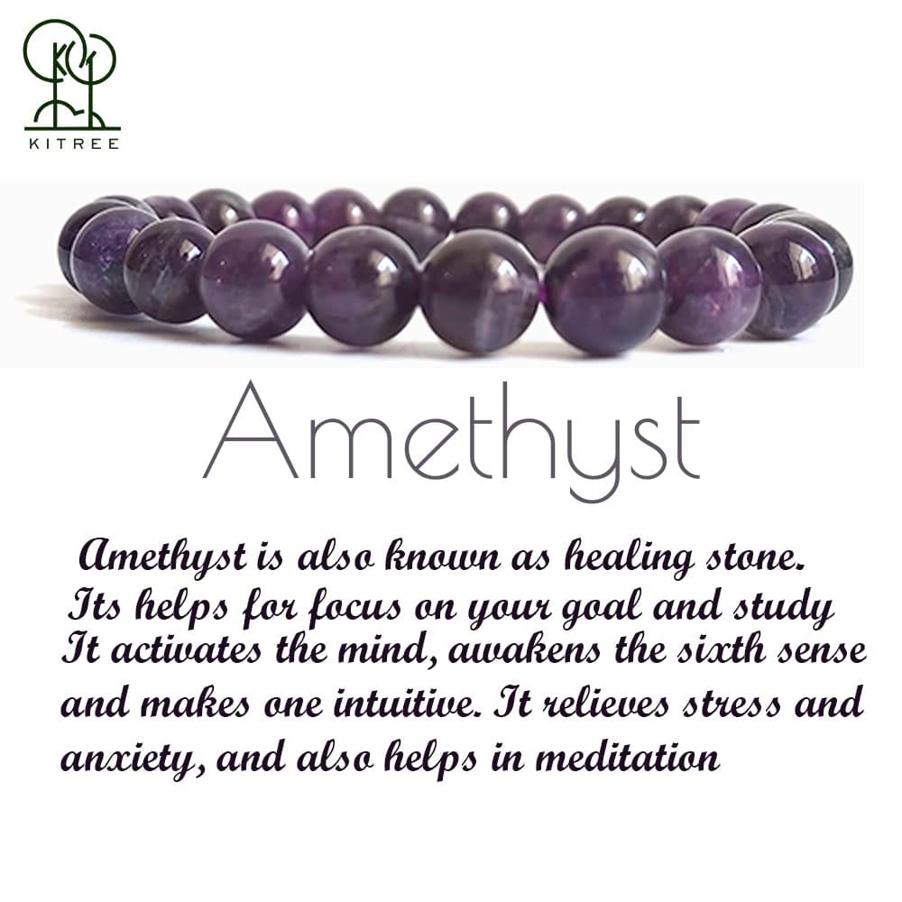 KITREE NATURAL AMETHYST CRYSTAL BRACELET 8MM ROUND SHAPE FOR UNISEX (COLOR PURPLE)