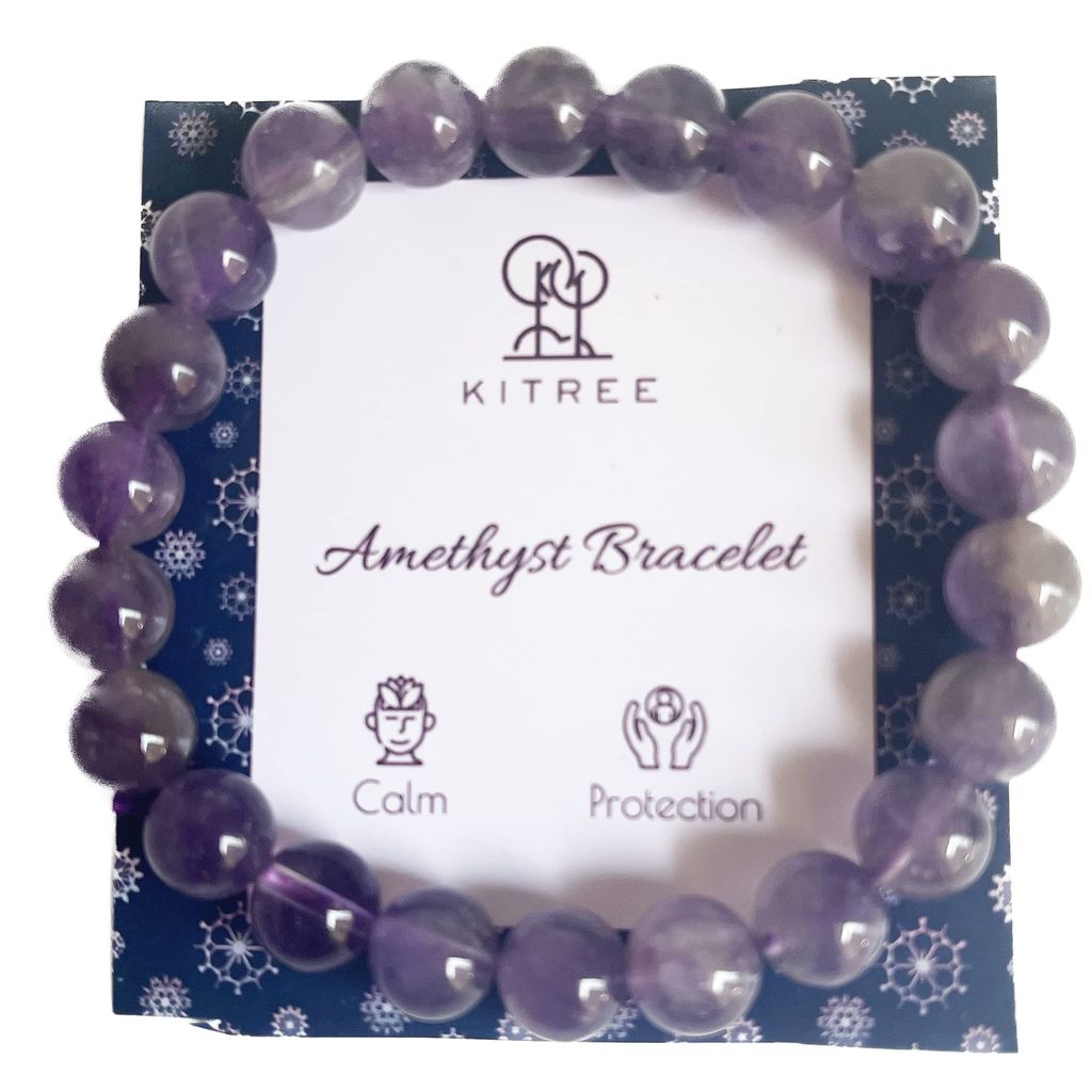 KITREE NATURAL AMETHYST CRYSTAL BRACELET 8MM ROUND SHAPE FOR UNISEX (COLOR PURPLE)