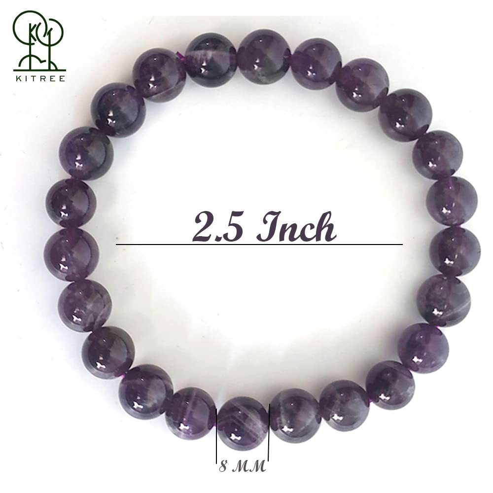 KITREE NATURAL AMETHYST CRYSTAL BRACELET 8MM ROUND SHAPE FOR UNISEX (COLOR PURPLE)