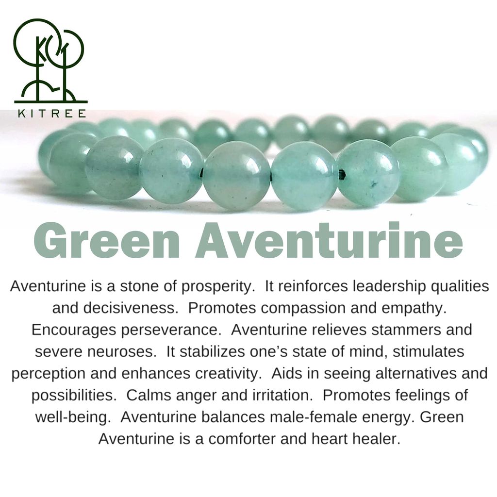 KITREE NATURAL GREEN AVENTURINE CRYSTAL BRACELET 8MM ROUND FOR UNISEX (COLOR LIGHT GREEN)