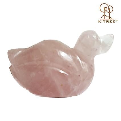 KITREE Handcrafted Natural Rose Quartz Love Ducks Pair Rose Quartz Male & Female Duck Pair Mandarin Duck Pair Pink Ducks Love Ducks Attract Love and Passion (White, Size: 4 x 6 cm)