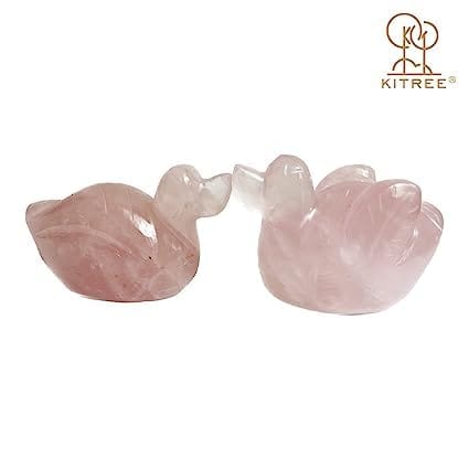 KITREE Handcrafted Natural Rose Quartz Love Ducks Pair Rose Quartz Male & Female Duck Pair Mandarin Duck Pair Pink Ducks Love Ducks Attract Love and Passion (White, Size: 4 x 6 cm)