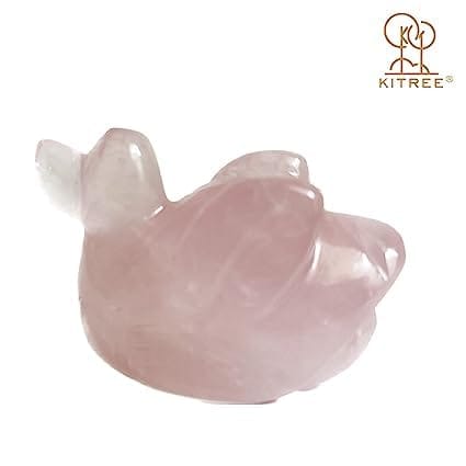 KITREE Handcrafted Natural Rose Quartz Love Ducks Pair Rose Quartz Male & Female Duck Pair Mandarin Duck Pair Pink Ducks Love Ducks Attract Love and Passion (White, Size: 4 x 6 cm)